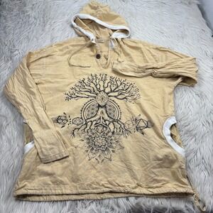 Siddhartha Adult S M Yellow Tree of Life Hooded Long Sleeve Top Pocket Boho